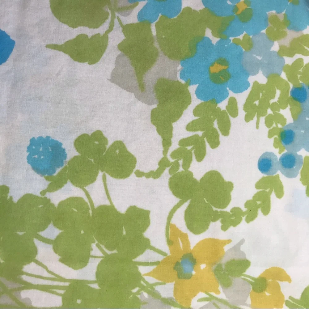 Vintage l 60s Queen Aqua Floral Groovy Funky Mod Pillow Case Bed Linens Fabric